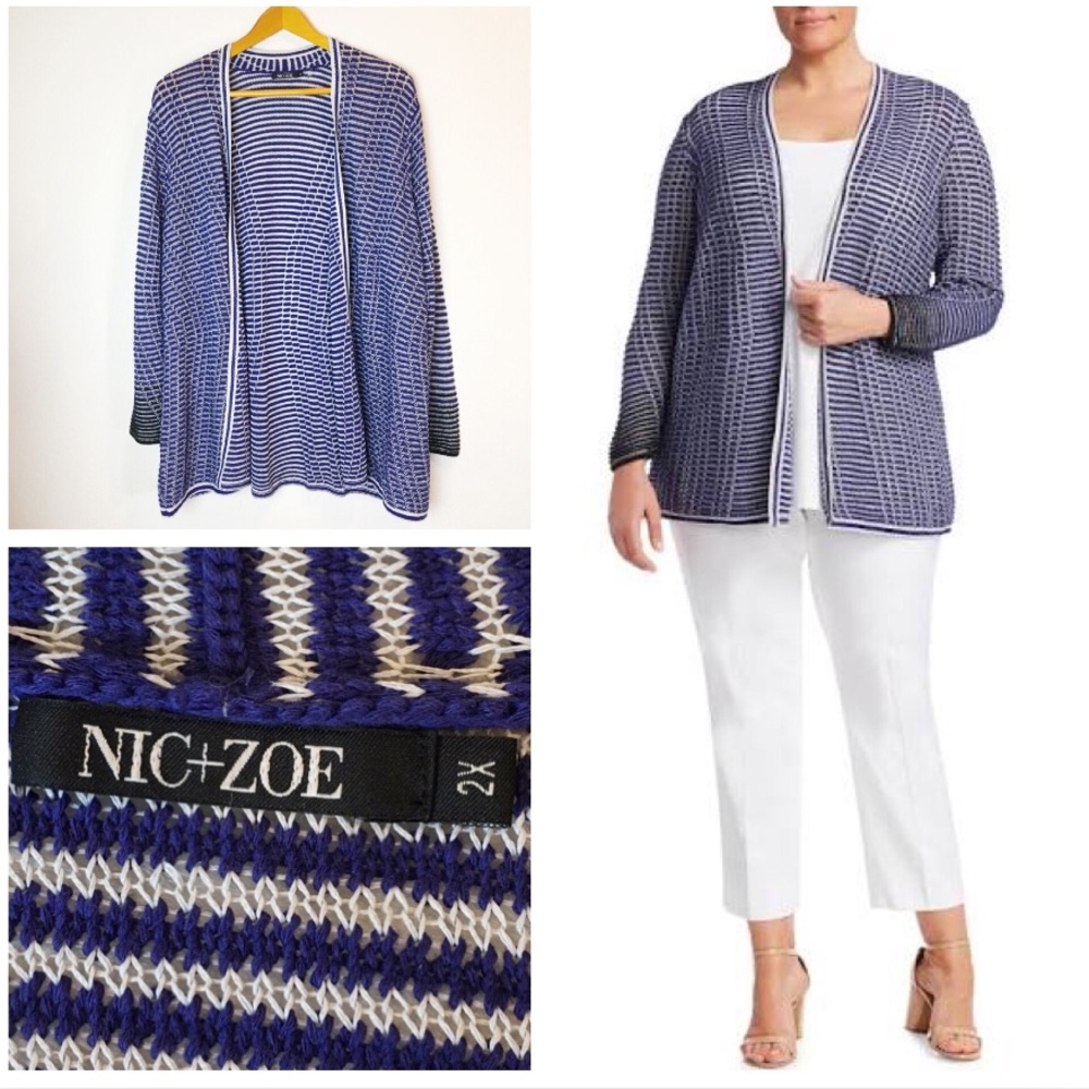 NIC + ZOE Blue Open-Front Cardigan